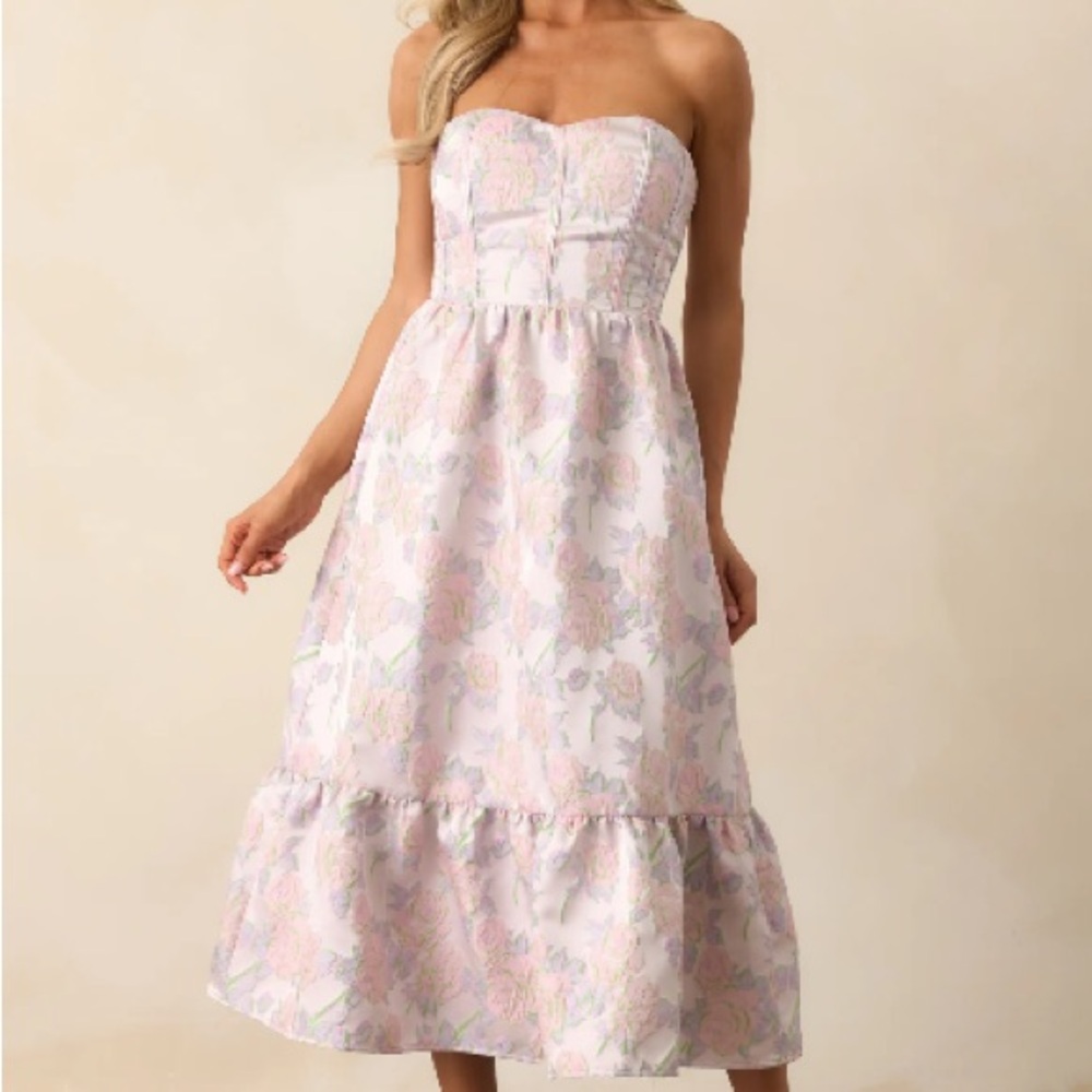 Floral Strapless Midi Dress - Pink- Brand New - Picture 5 of 6